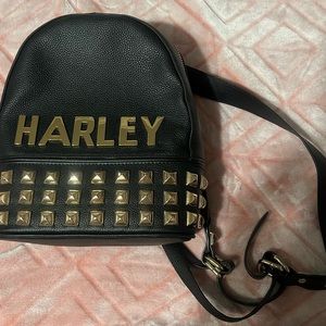 Harley Davison black leather backpack with gold studs!